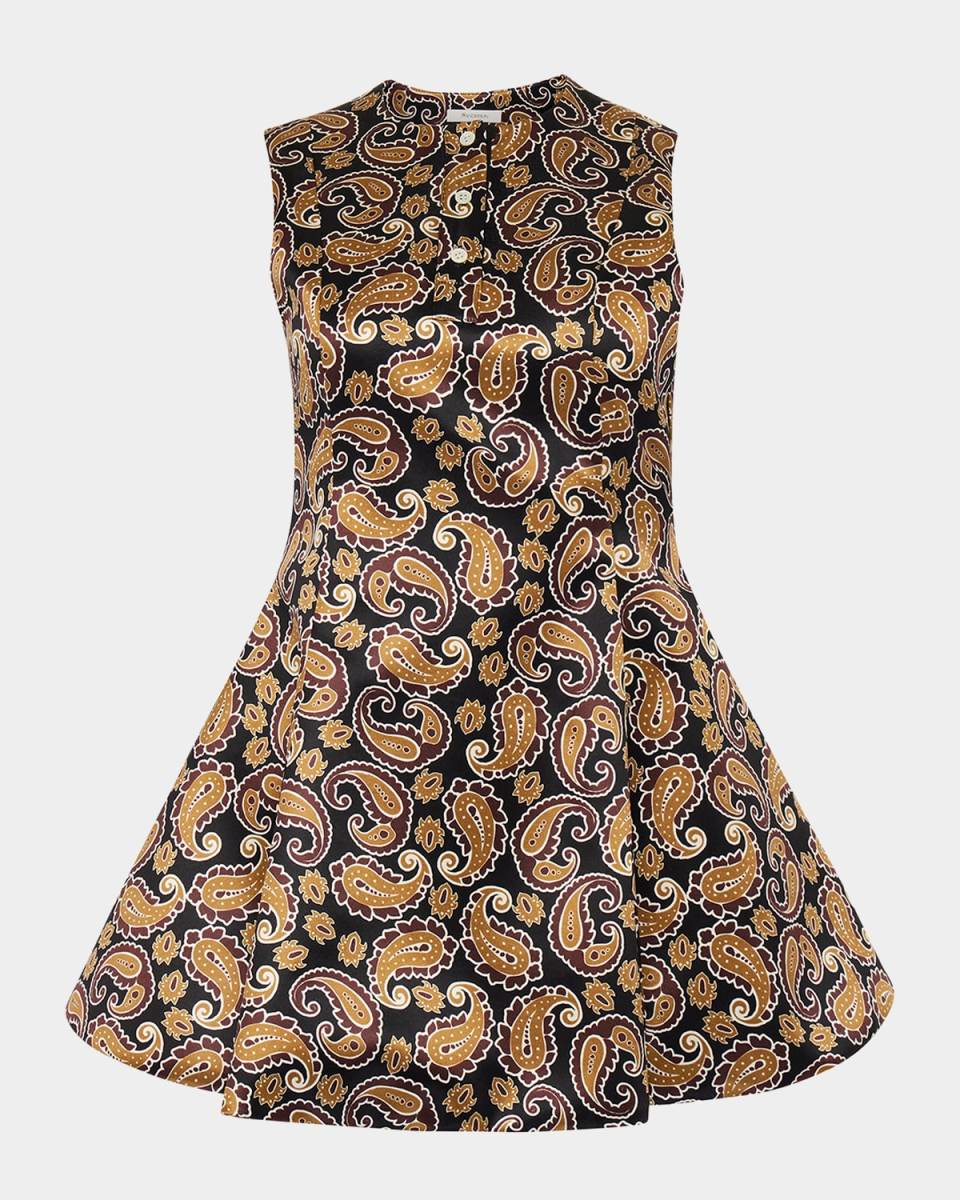 Paisley-Print Sleeveless Mini Henley Dress